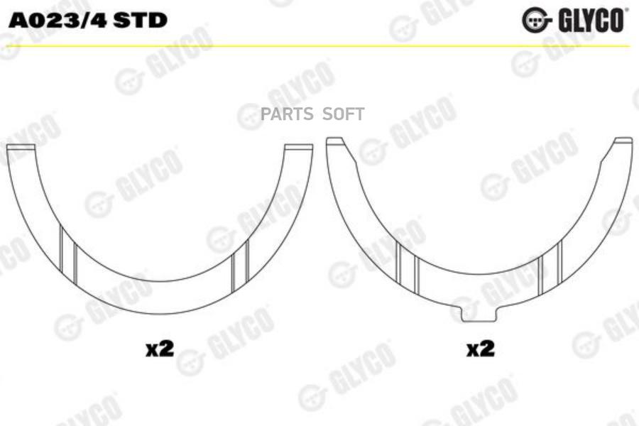

Glyco A0234Std A023/4 Std Полукольца Упорные К-Т 4 Шт. Std 1X\Daf F2800 Xxx1160/Ws