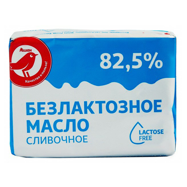 фото Сливочное масло ашан красная птица безлактозное 82,5% 180 г