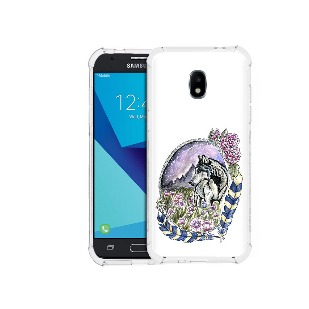 

Чехол MyPads Tocco для Samsung Galaxy J7 Pro нарисованный волк в цветах с перьями, Прозрачный, Tocco