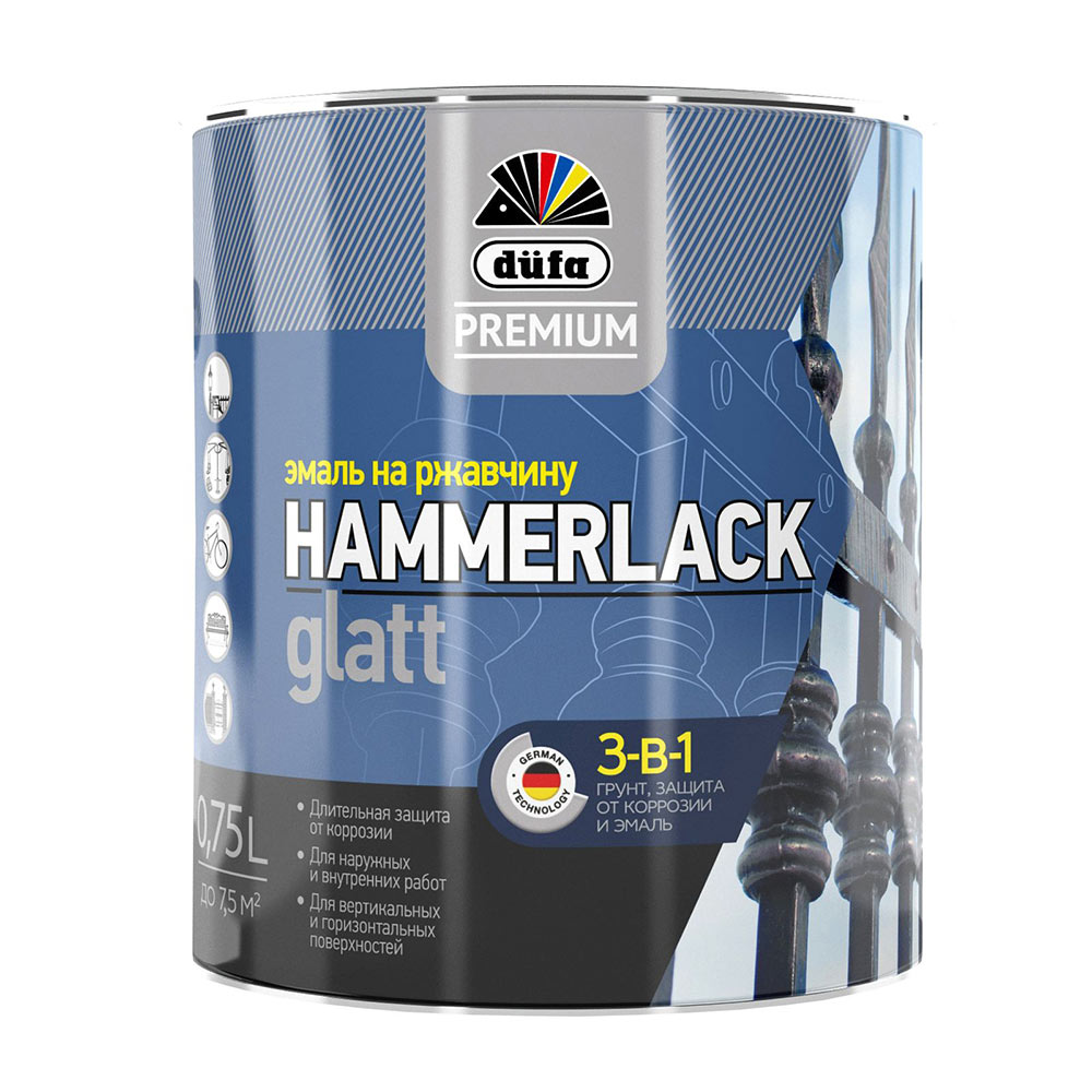 Эмаль по ржавчине 3в1 Dufa Premium Hammerlack винно-красная RAL 3005 глянцевая 0,75 л