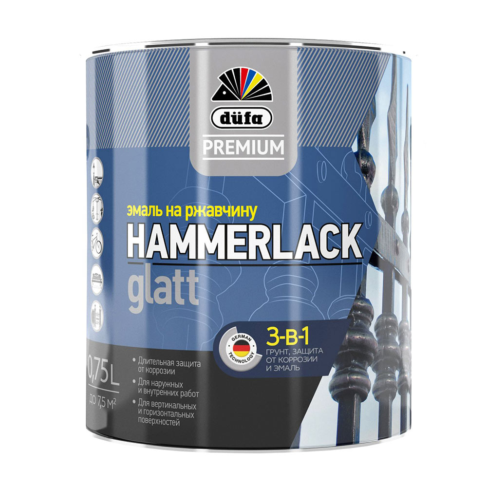 Эмаль по ржавчине 3в1 Dufa Premium Hammerlack шоколад RAL 8017 глянцевая 0,75 л