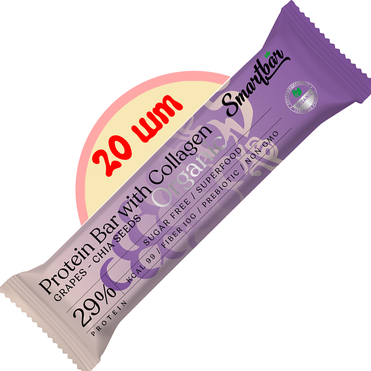 Батончик протеиновый Smartbar Protein ORGANIC Виноград с семенами чиа, 20 шт. х 40 г.