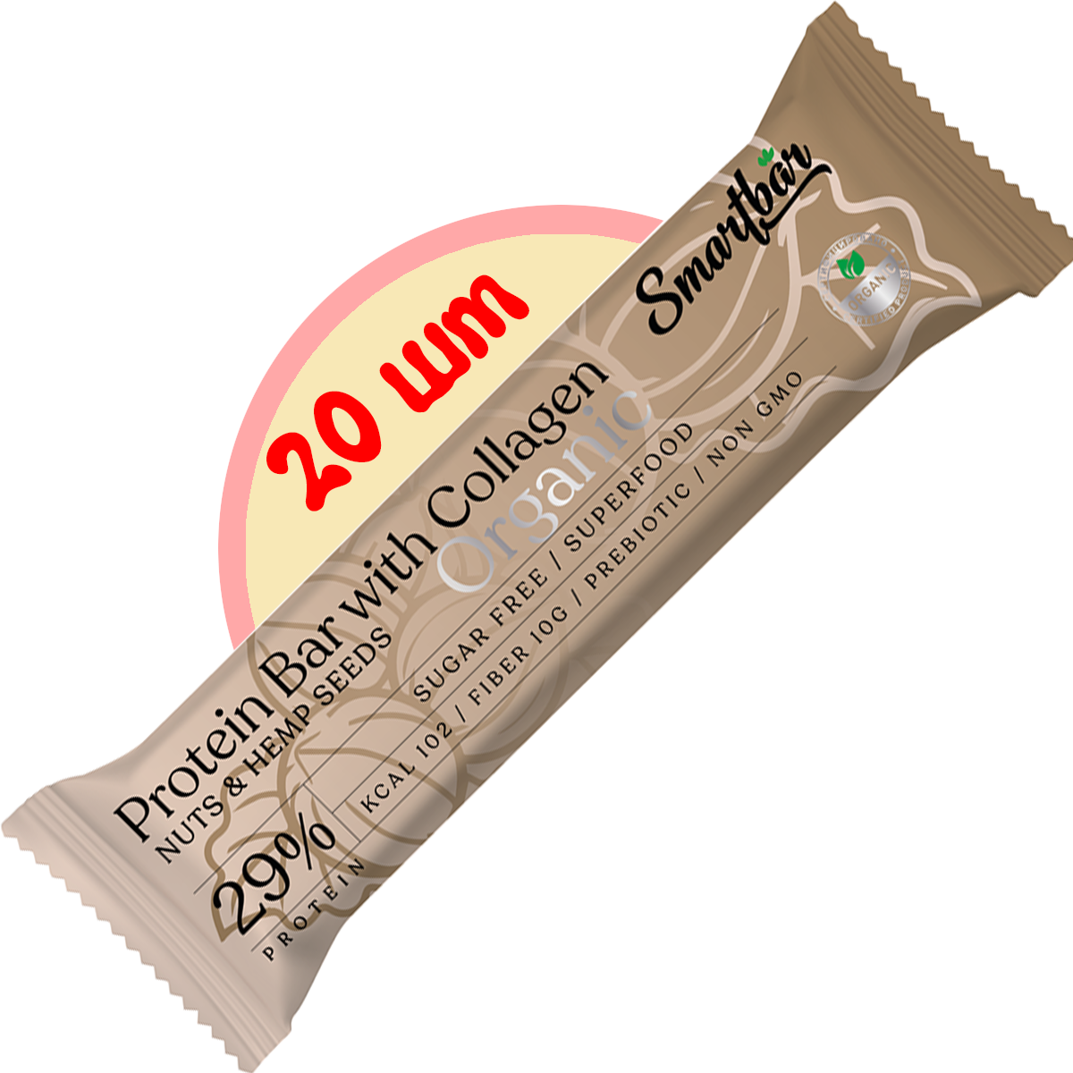 Батончик протеиновый Smartbar Protein ORGANIC Орех и конопля, 20 шт. х 40 г.