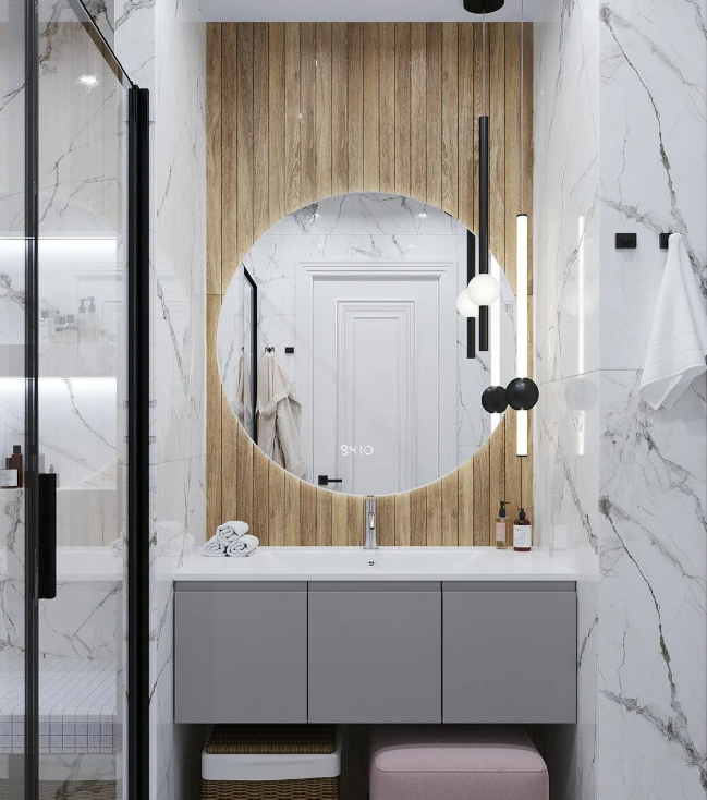 Зеркало круглое Муза D130 для ванной с нейтральной LED-подсветкой и часами