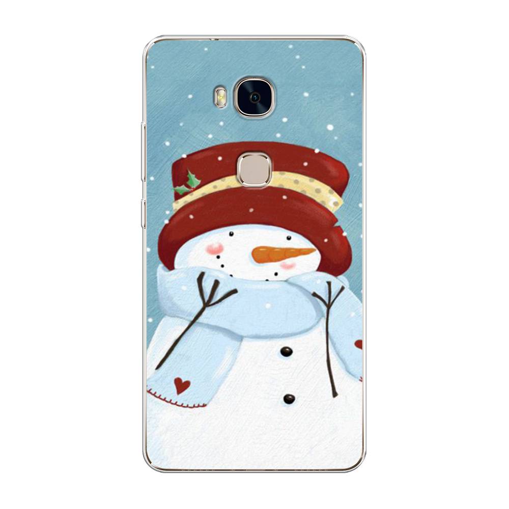

Чехол для Honor 5X "Застенчивый снеговик", Голубой;белый;красный, 60550-5