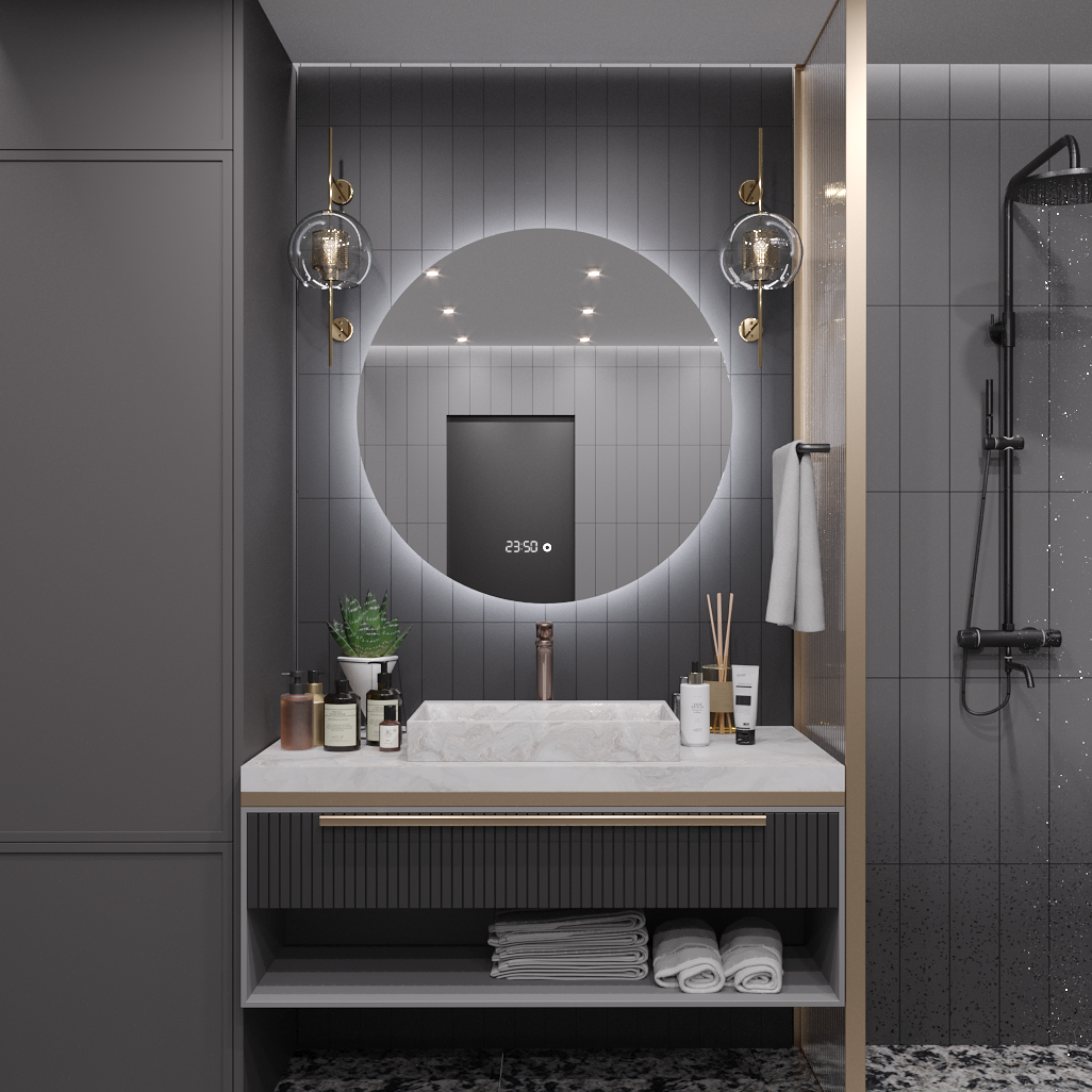Зеркало круглое Муза D140 для ванной с холодной LED-подсветкой и часами