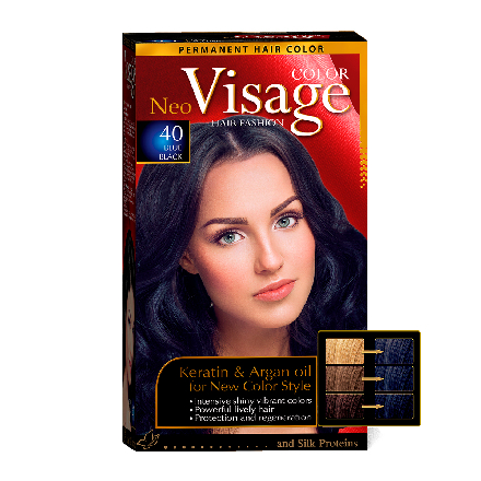 Краска для волос VisageNeo Color №40 Blue Black расческа для волос массажная и разглаживающая 2в1 blue