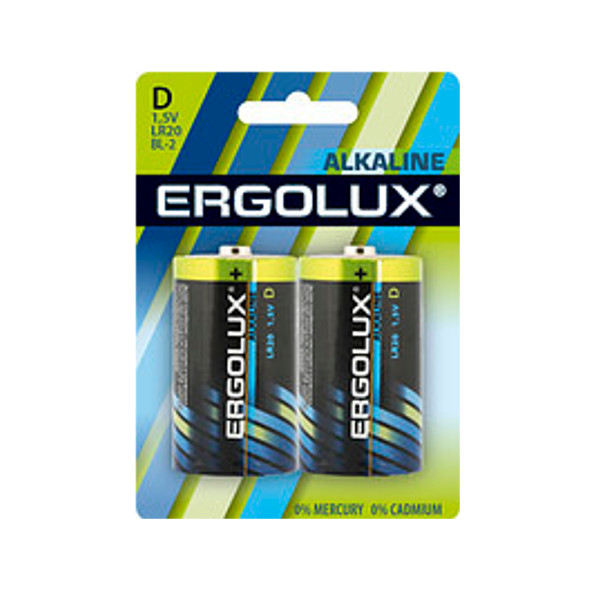 Батарейка щелочная Ergolux Alkaline LR20 BL-2D, 3V, 2 шт.