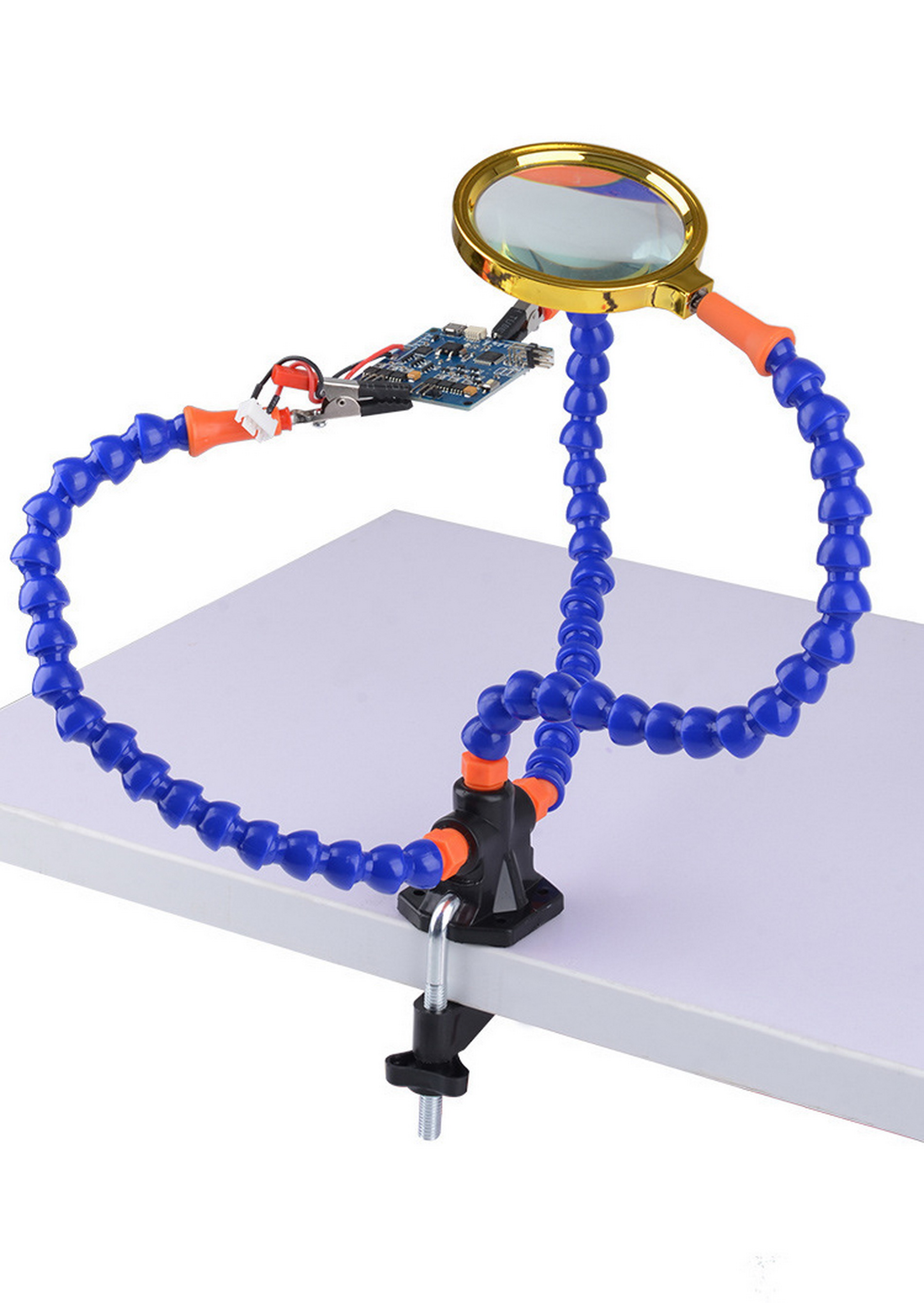 

Третья рука для пайки 3 точки с лупой IVAHAVI синяя + паяльник 65вт, Третья рука 3 точки с лупой + паяльник 65вт