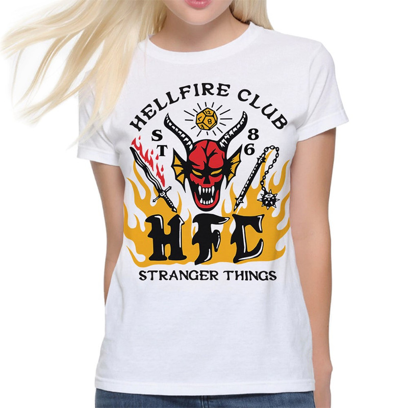 

Футболка женская Dream Shirts Hellfire Club DnD Очень странные дела 1 белая M, Hellfire Club DnD Очень странные дела 1