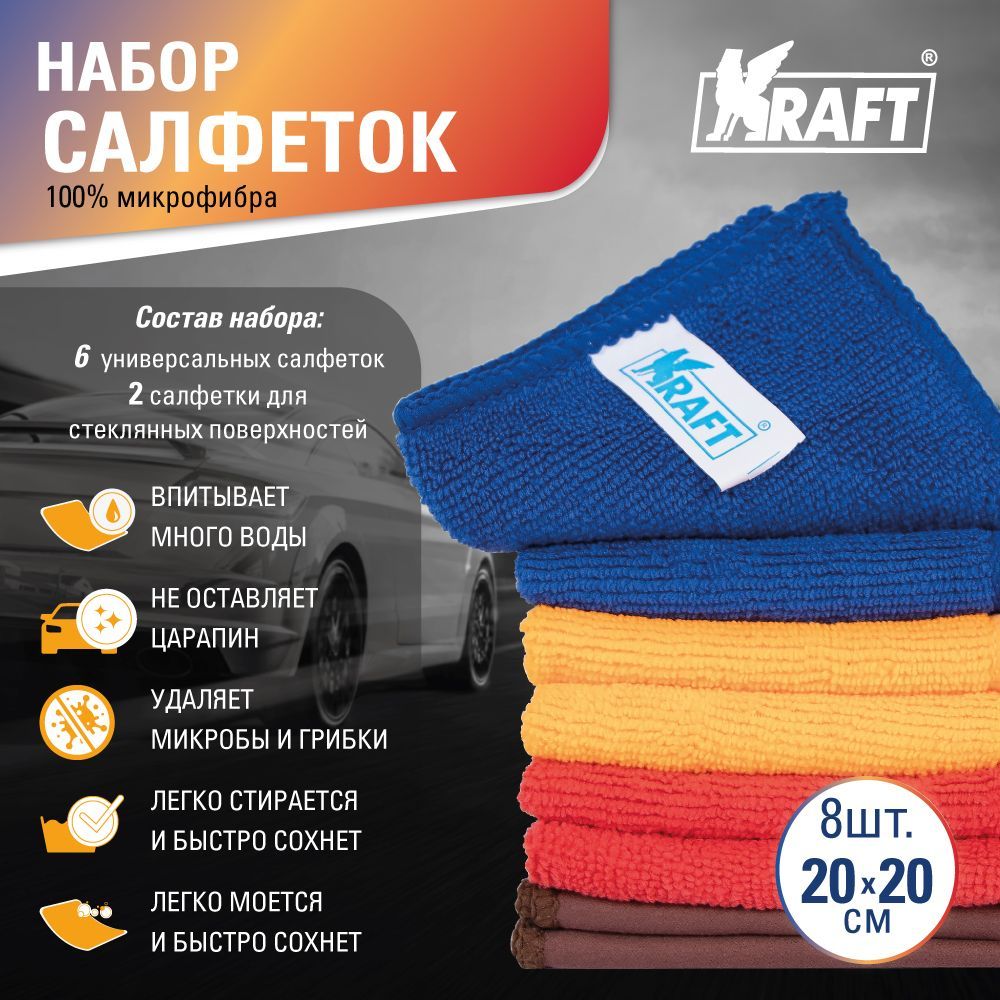 Набор салфеток из микрофибры (8 шт., 20*20 см) KRAFT KT 860609