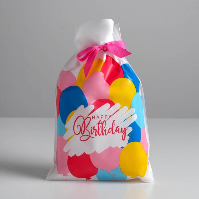

Пакет пластиковый с лентой «Happy Birthday», 20 × 30 см, Коллекция упаковки "С днем рождения!"
