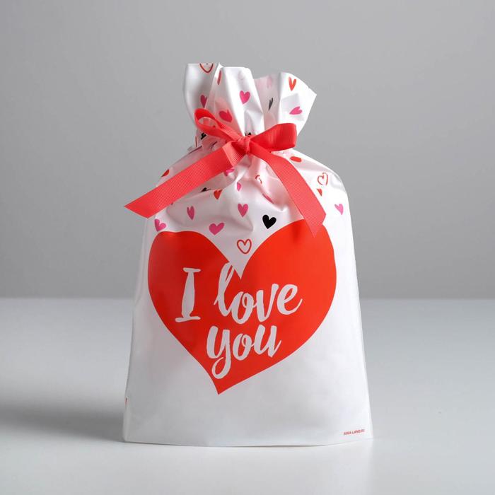 

Пакет пластиковый с лентой «I love you», 20 × 30 см, Подарочная упаковка 14 февраля