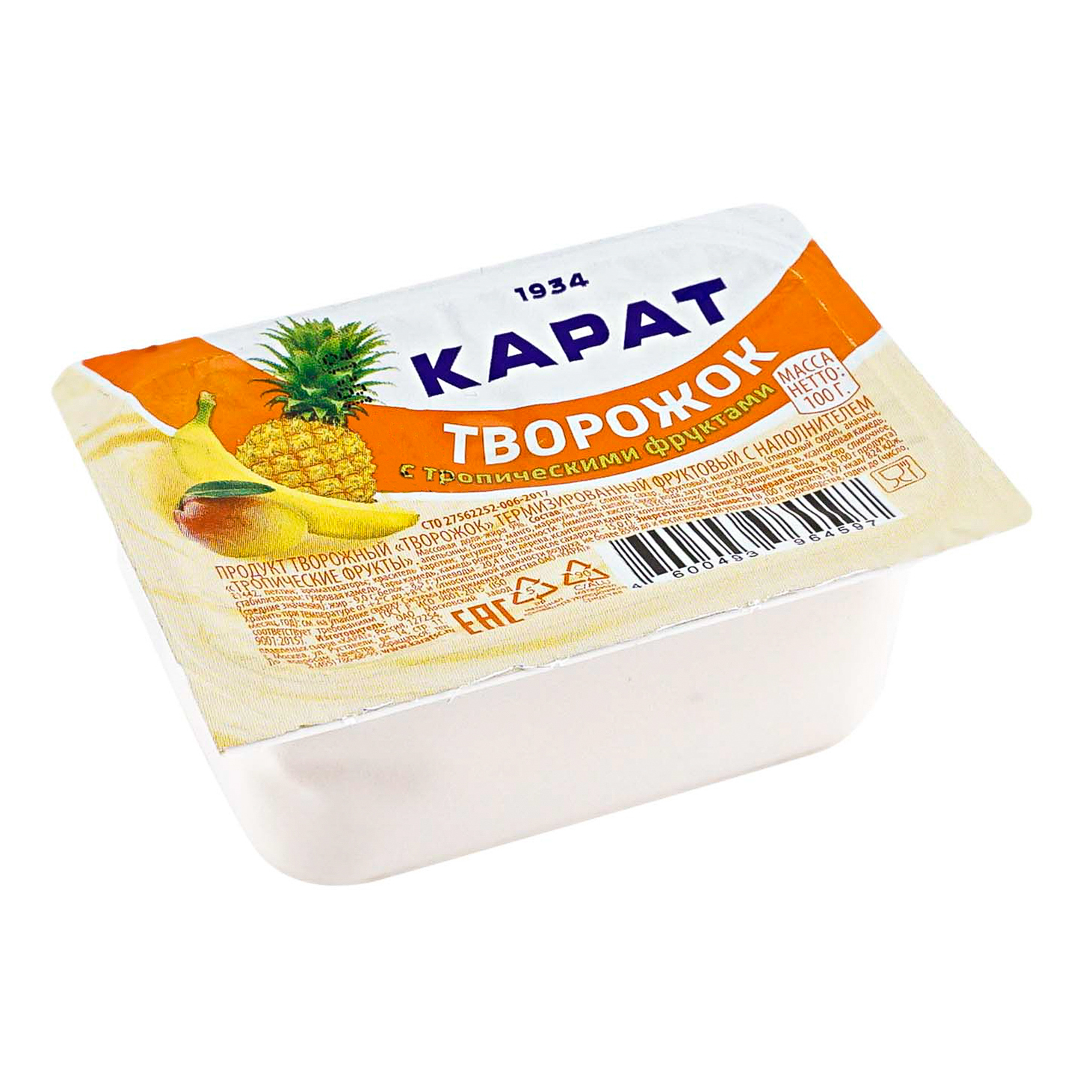 Творожный продукт Карат Творожок с тропическими фруктами 9% 100 г