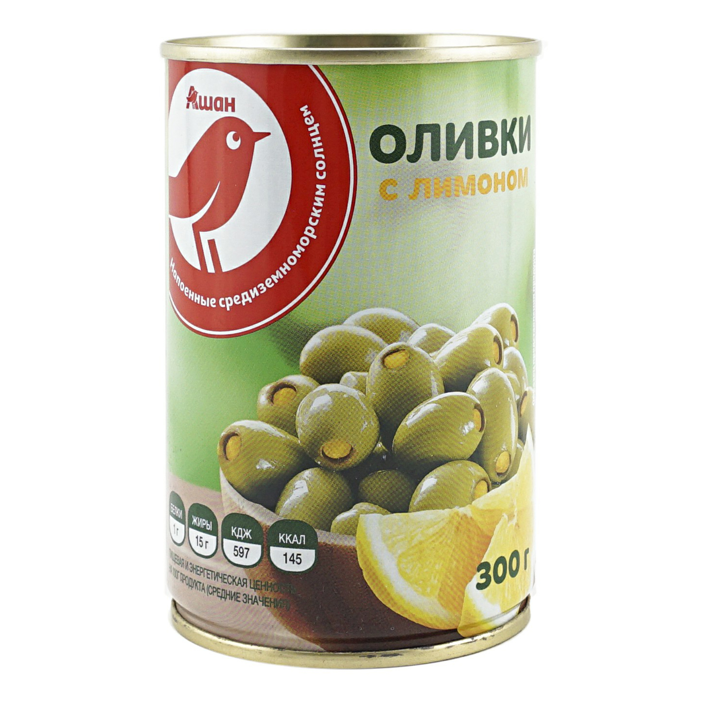 

Оливки АШАН Красная птица фаршированные с лимон 300 г