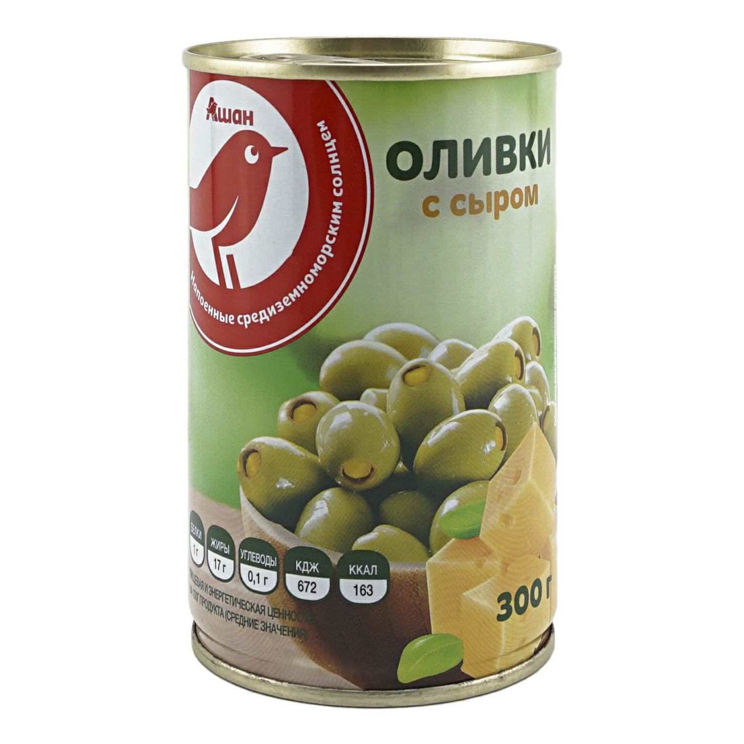 

Оливки АШАН Красная птица фаршированные с сыр 300 г