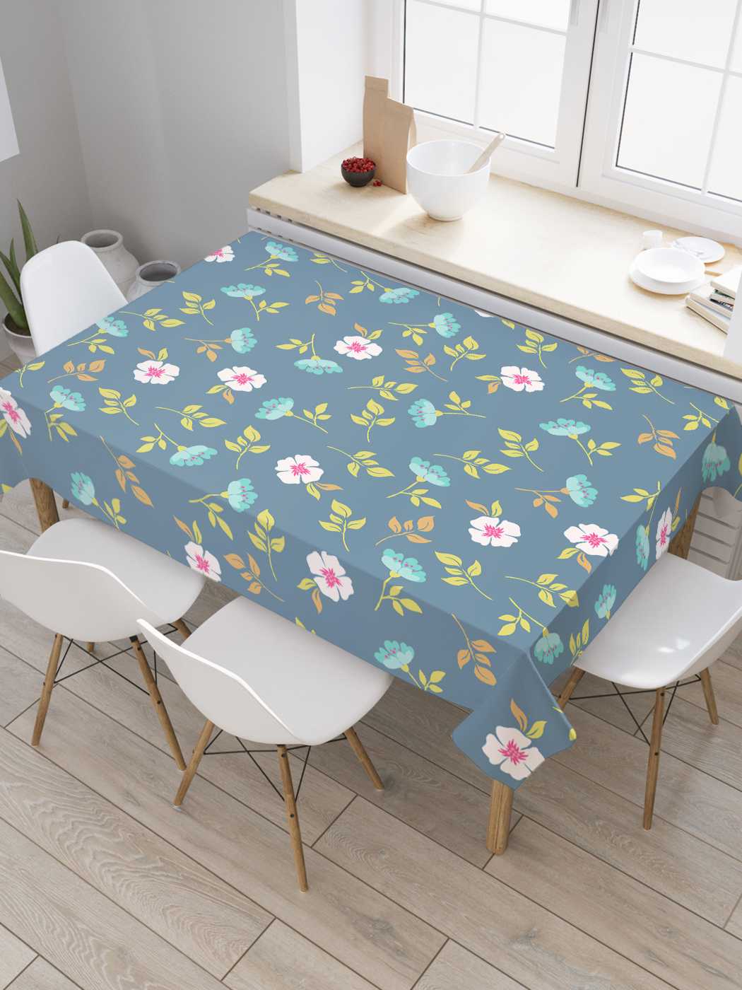 

Скатерть прямоугольная JoyArty "Цветочная легкость" из сатена, 120x145 см, Голубой, Цветочная легкость