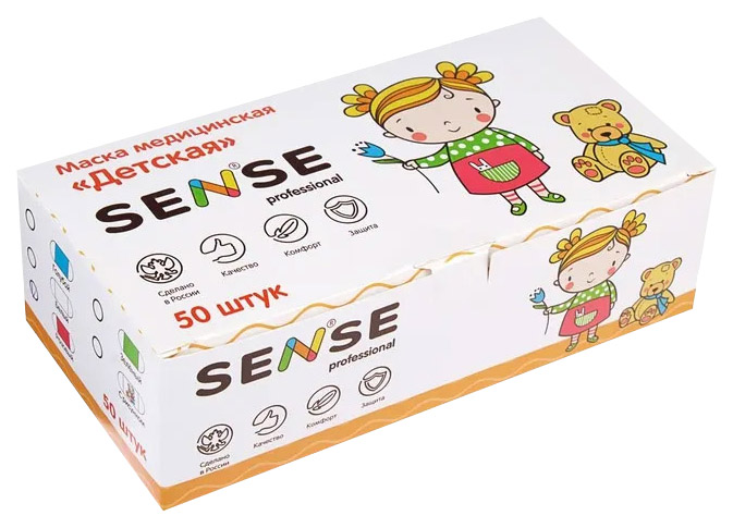 

Маска медицинская 3-х слойная одноразовая детская Новотекс Sense розовая 12x9см 50 шт.