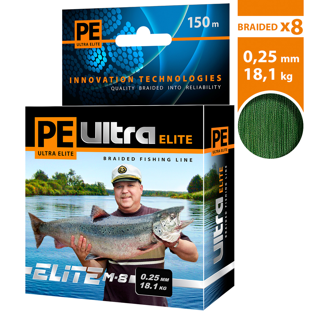 Плетеный шнур AQUA PE ULTRA ELITE M-8 Dark Green 0,25mm 150m, темно-зеленый, test 18,10kg