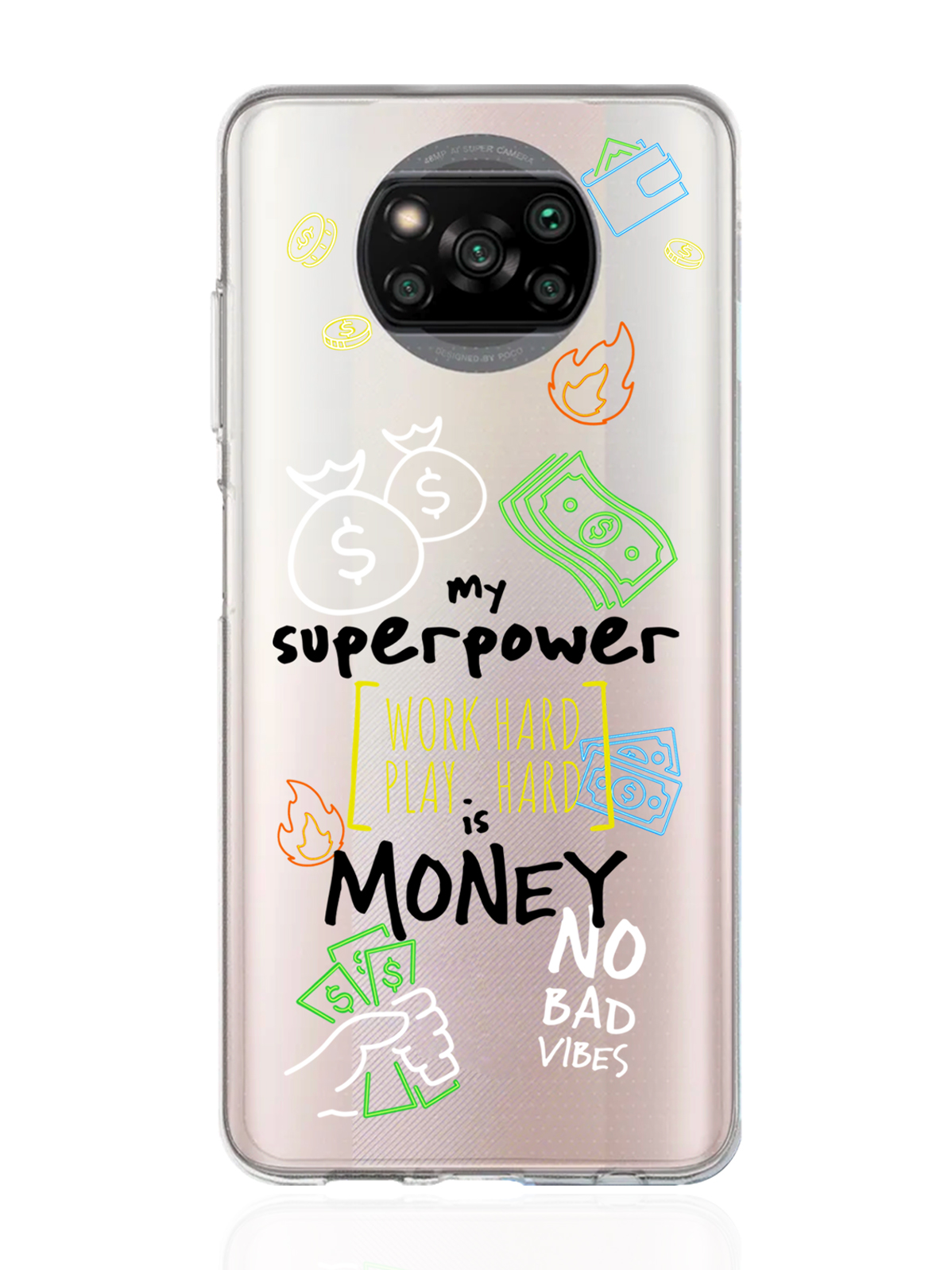 

Чехол MustHaveCase для Xiaomi Poco X3 My Superpower is Money прозрачный, Разноцветный, Xiaomi Poco X3 My Superpower is Money
