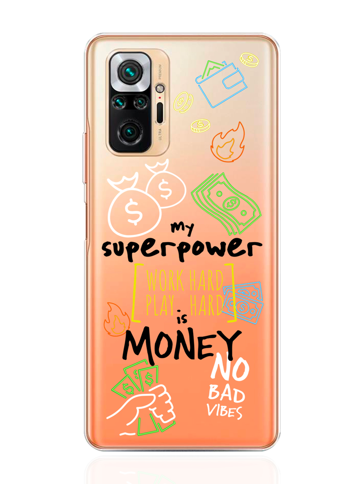 фото Чехол musthavecase для xiaomi redmi note 10 pro my superpower is money прозрачный