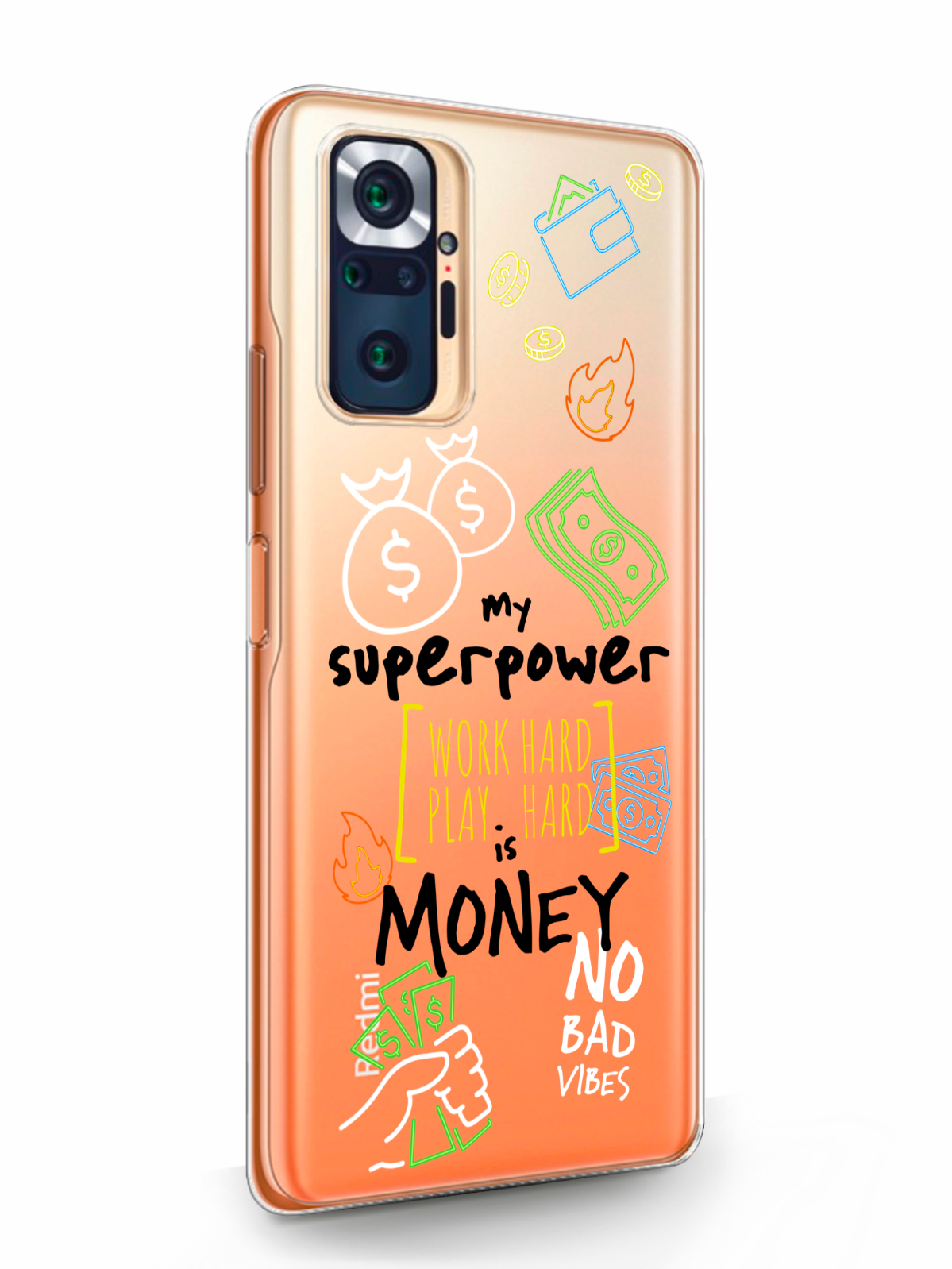 фото Чехол musthavecase для xiaomi redmi note 10 pro my superpower is money прозрачный