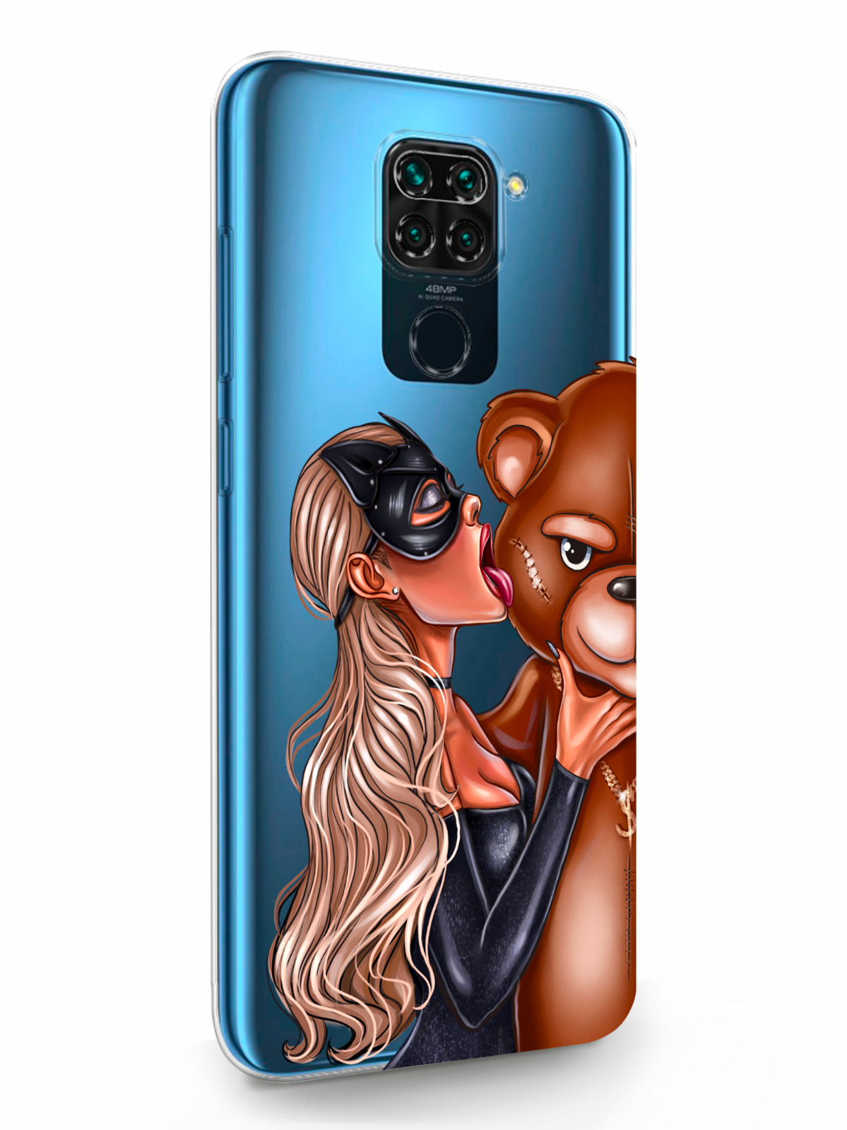 фото Чехол musthavecase для xiaomi redmi note 9 кошечка блондинка и мишка прозрачный