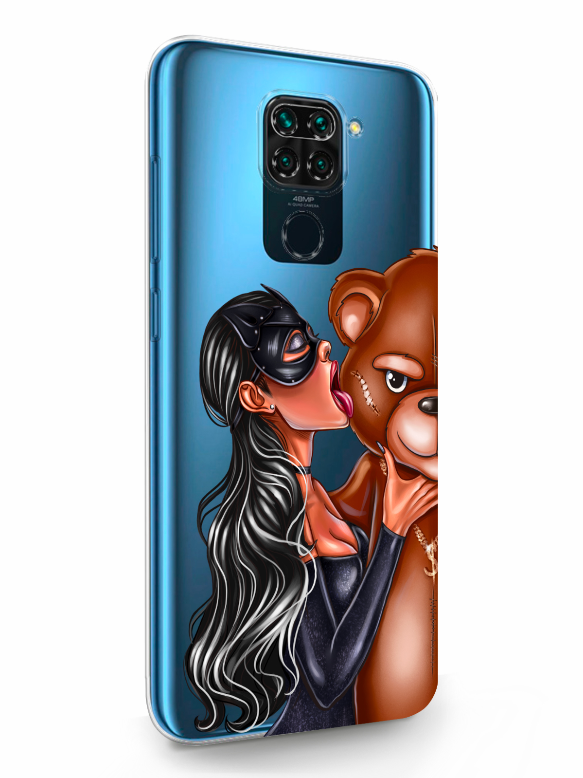 фото Чехол musthavecase для xiaomi redmi note 9 кошечка брюнетка и мишка прозрачный