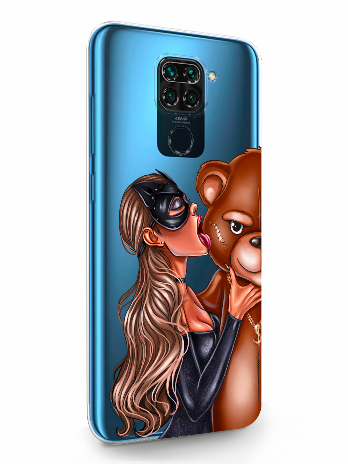 фото Чехол musthavecase для xiaomi redmi note 9 кошечка русая и мишка прозрачный