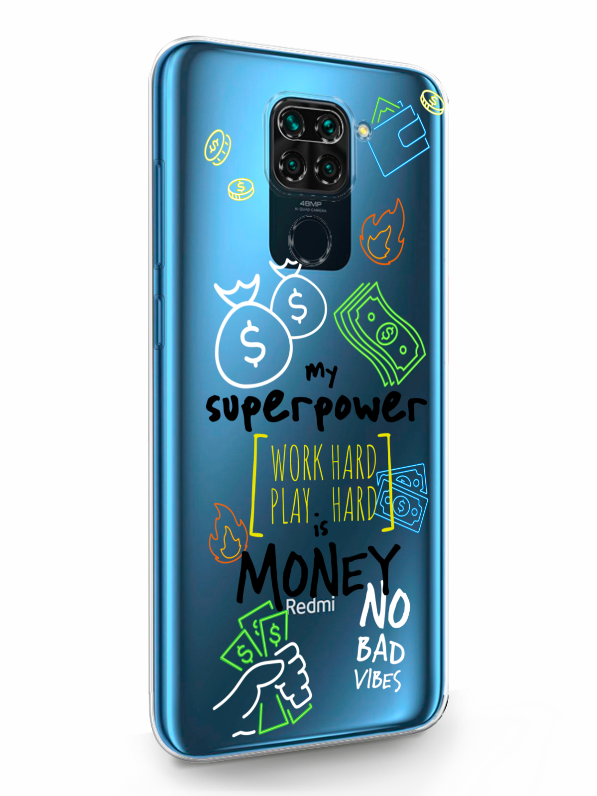 фото Чехол musthavecase для xiaomi redmi note 9 my superpower is money прозрачный