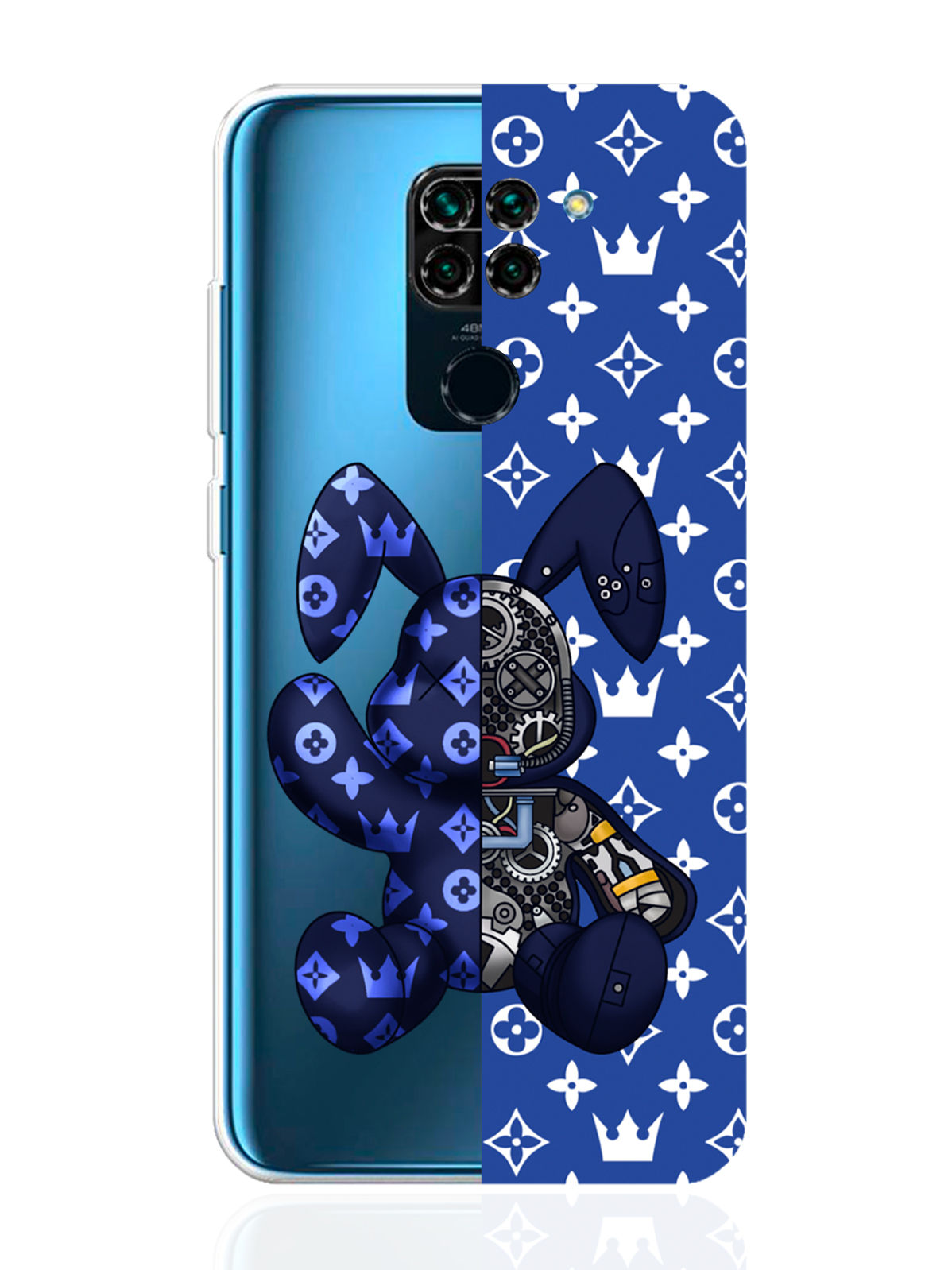Чехол MustHaveCase для Xiaomi Redmi Note 9 Bunny Синий прозрачный