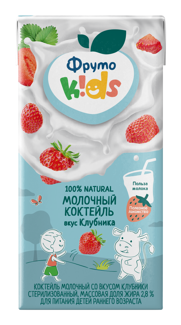 Коктейль молочный ФрутоKids со вкусом клубники, с 12 месяцев, 2,8%, 200 мл