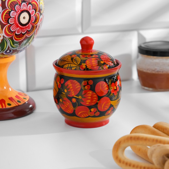 

Солонка «Хохлома» с крышкой, 8,5 х 5,5 см, Красный;черный