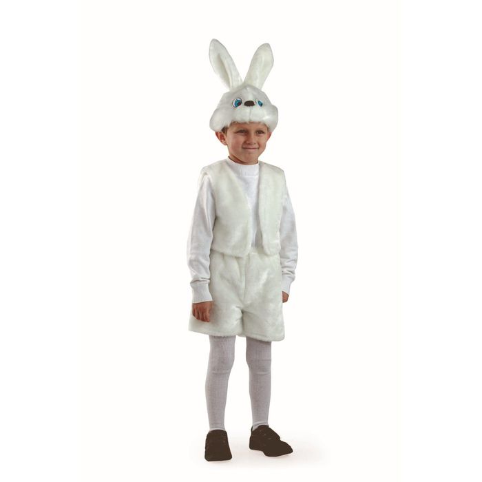 Карнавальный костюм Батик Заяц белый, мех, маска, жилет, шорты, р. 28, рост 110 см карнавальный костюм батик заяц цв белый р 128