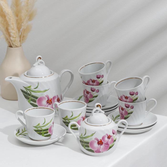 фото Сервиз чайный «бамбуковая орхидея», 14 предметов добрушский фарфоровый завод