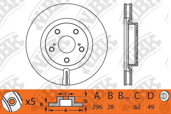 

Тормозной диск NiBK передний для Toyota Camry V40 06-11 296 мм RN1241
