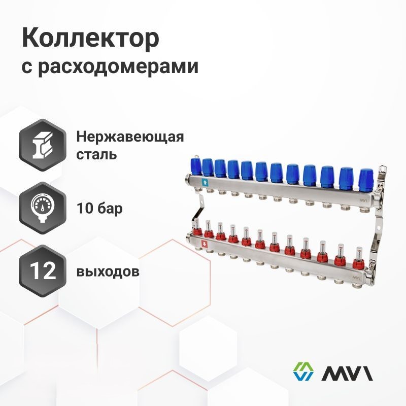 Коллектор MVI из нержавеющей стали в сборе с расходомерами 12 выходов MS51206 22452₽