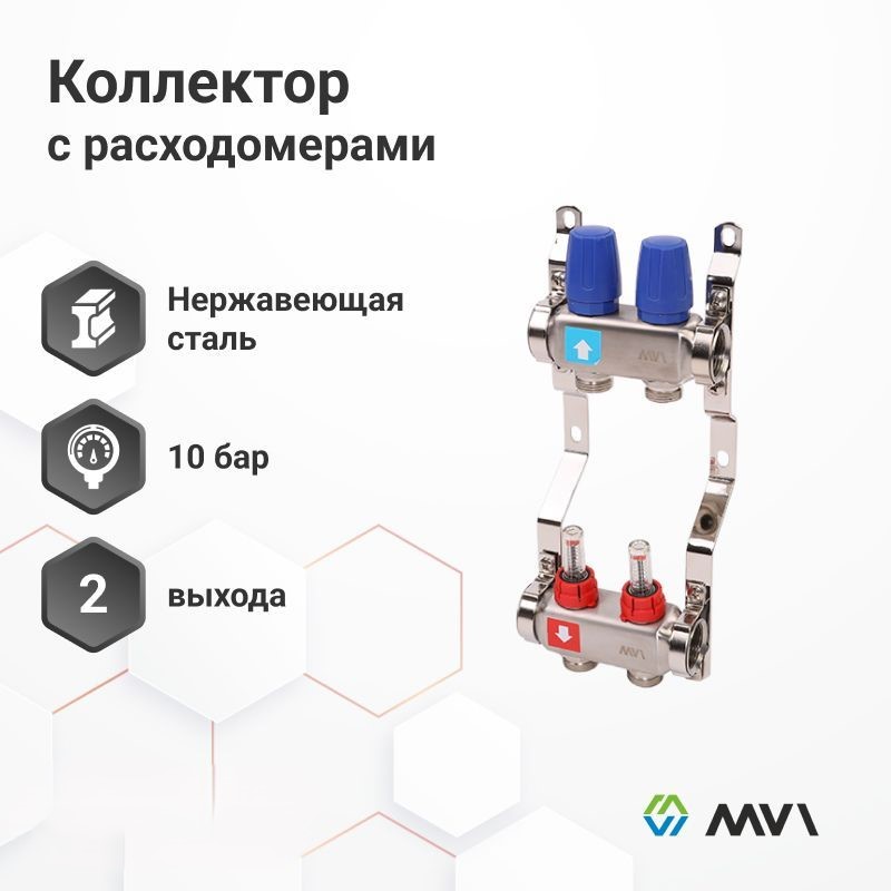 Коллектор MVI из нержавеющей стали в сборе с расходомерами 2 выхода MS50206 6100₽