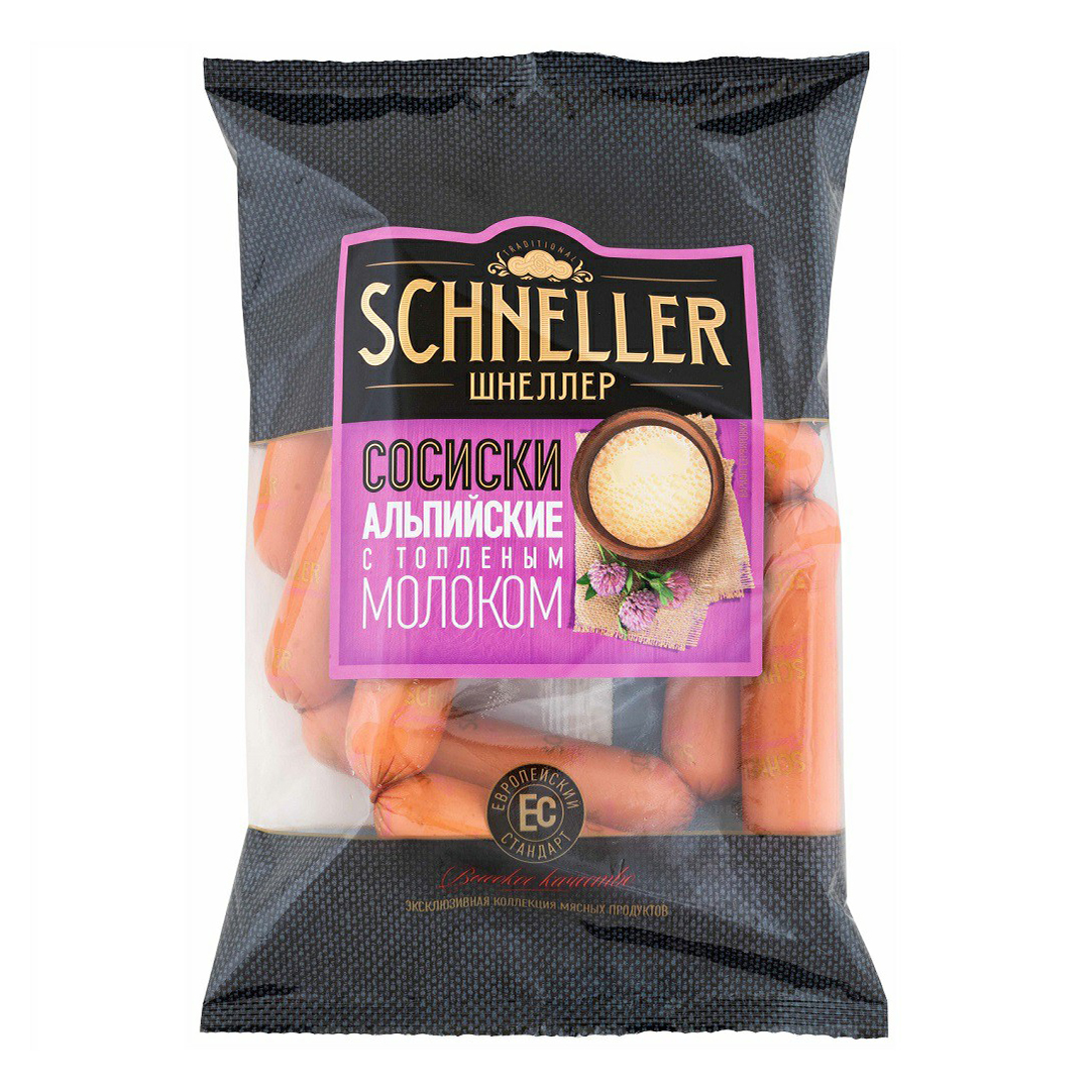 

Сосиски Schneller Альпийские с топленым молоком 450 г
