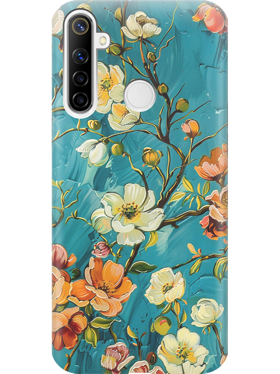 

Силиконовый чехол на Realme 5/6i/C3 с принтом "Винтажные цветочки", Прозрачный;белый;голубой, 726149623