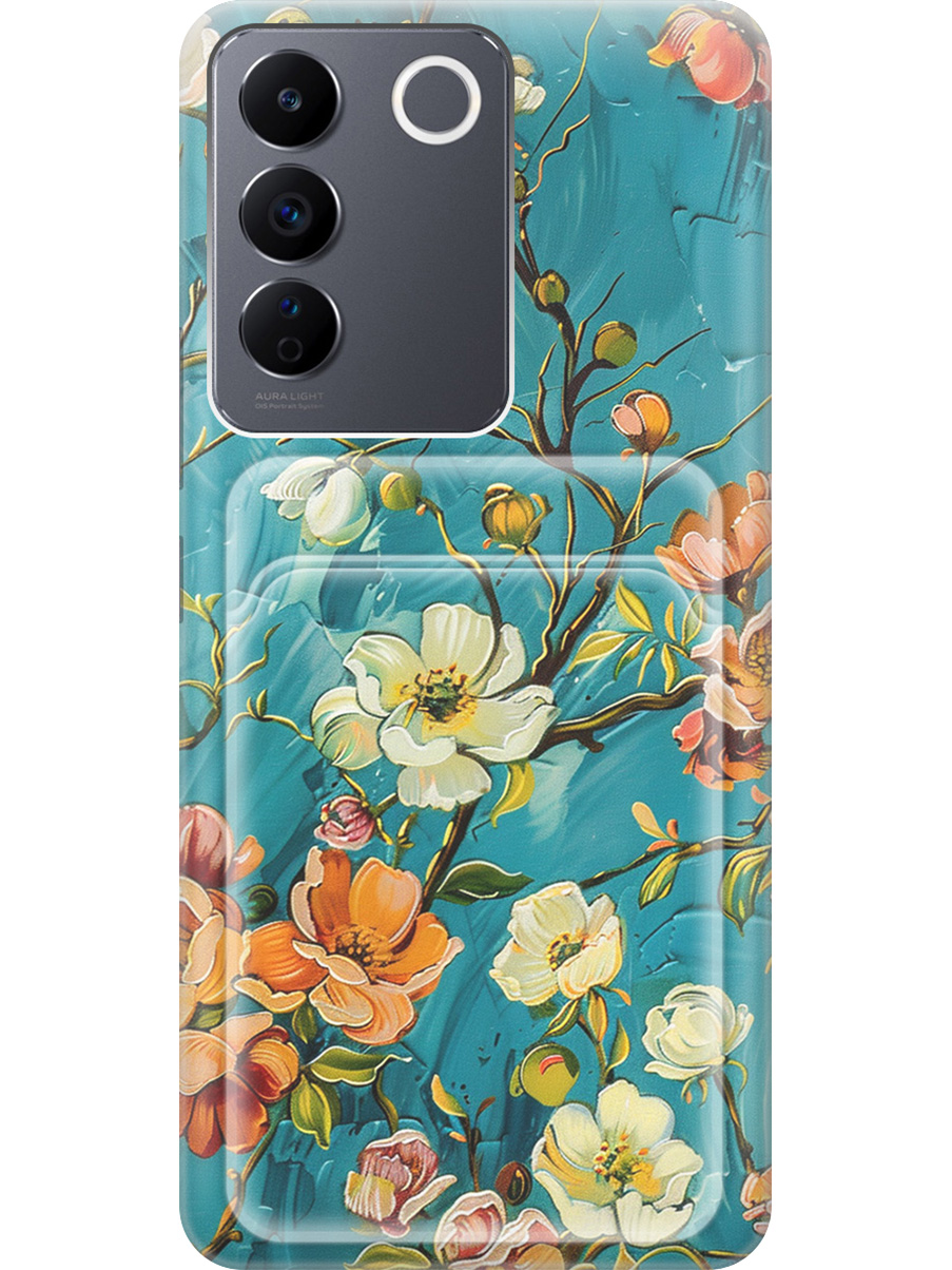 

Силиконовый чехол на Vivo V27e с принтом с карманом для карты прозрачный 815578, Прозрачный;белый;голубой, 768743023
