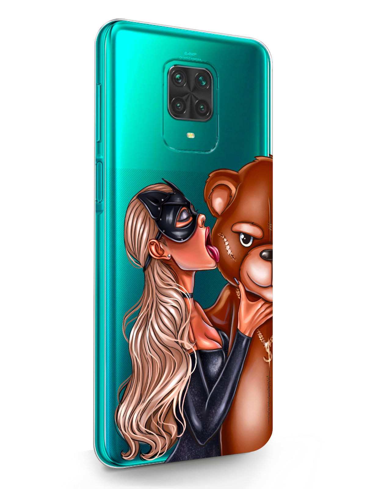 фото Чехол musthavecase для xiaomi redmi note 9 pro кошечка блондинка и мишка прозрачный