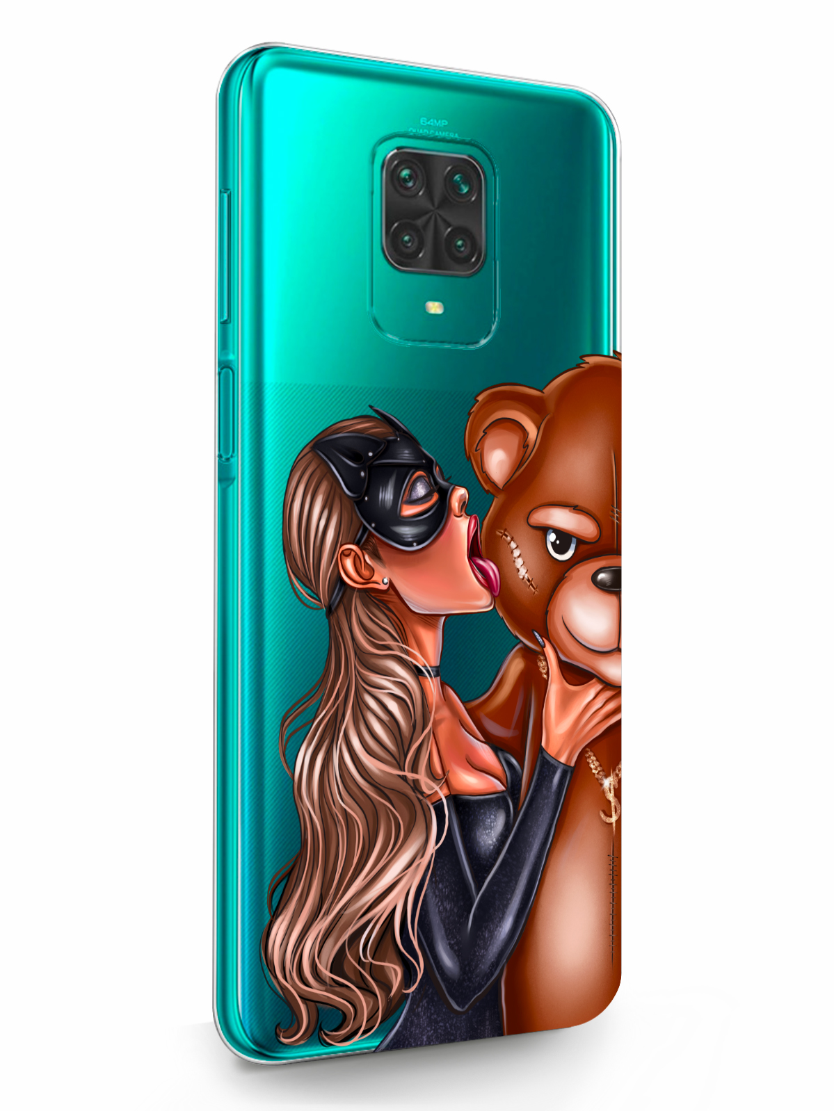 фото Чехол musthavecase для xiaomi redmi note 9 pro кошечка русая и мишка прозрачный