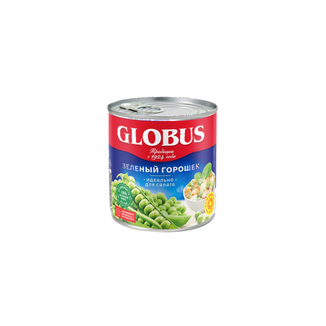 Горошек Globus зеленый, 400 г х 12 шт