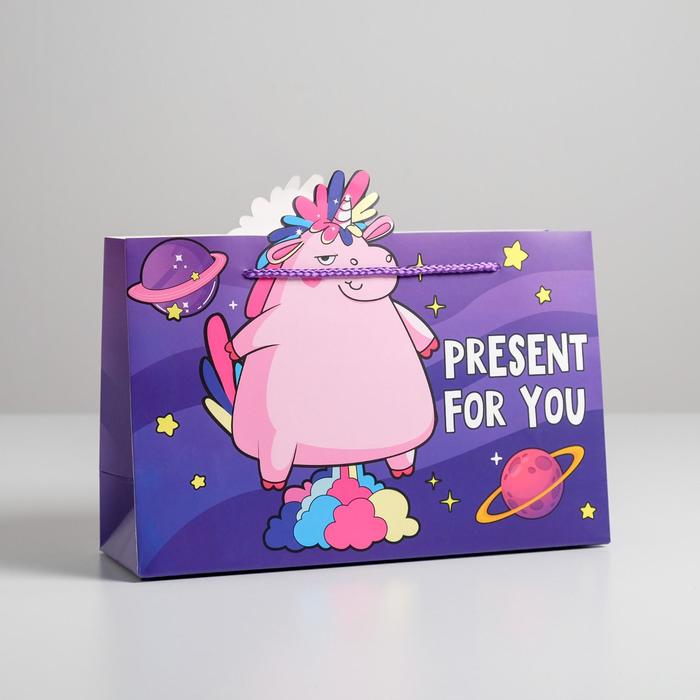 

Пакет подарочный «Present for you», 30 х 23 х 10 см, Фиолетовый, Коллекция упаковки "Единороги"