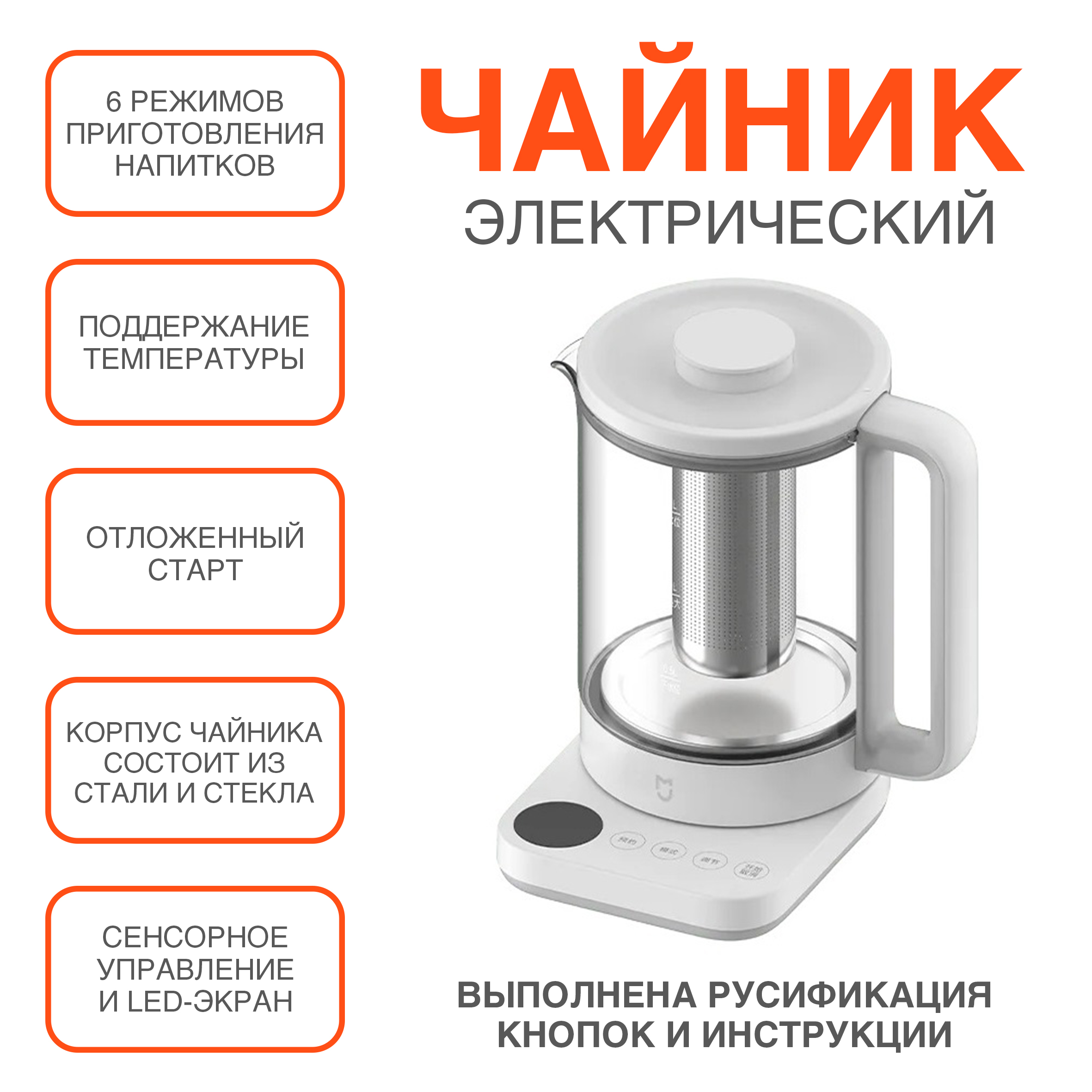 

Чайник электрический Mijia N1 1.5 л белый, N1