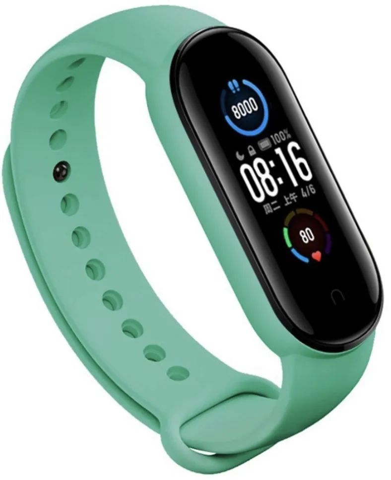 

Ремешок силиконовый для Xiaomi Mi Band 5 (7), бирюзовый, на кнопке