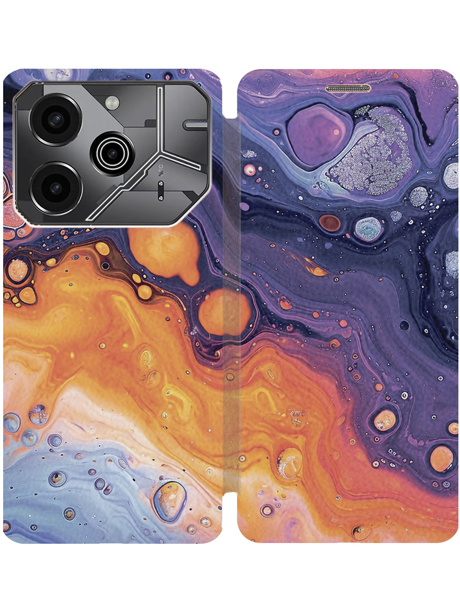 

Чехол-книжка на Tecno Pova 6 Pro с принтом "Фиолетовые разводы" золотой, Золотистый;желтый;фиолетовый, 781971031