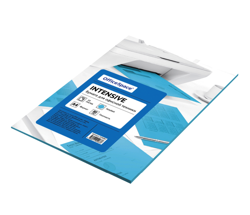 Цветная бумага Office Space Intensive А4 21,0 х 29,7 см 80 г/м? 50 листов голубая