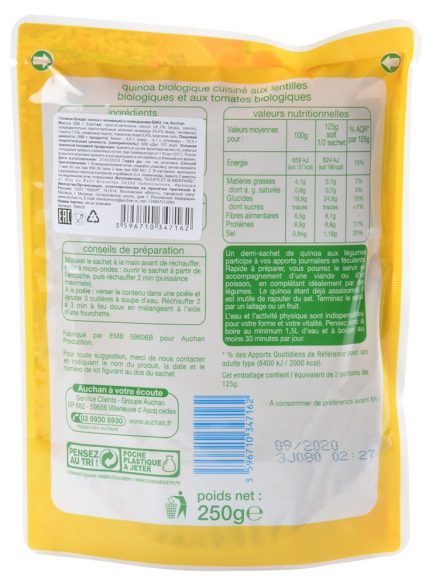 

Био-киноа Auchan с чечевицей и помидорами 250 г